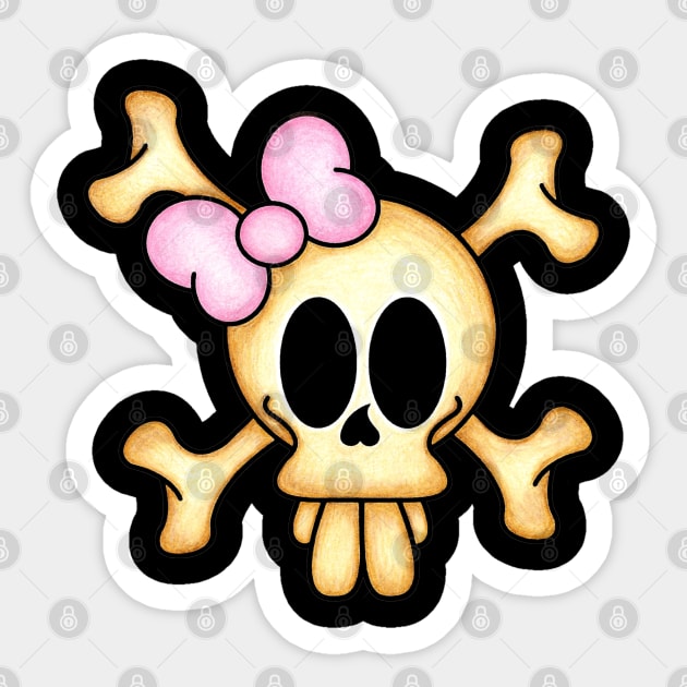 Skull and cross bones female Sticker by OrneryDevilDesign